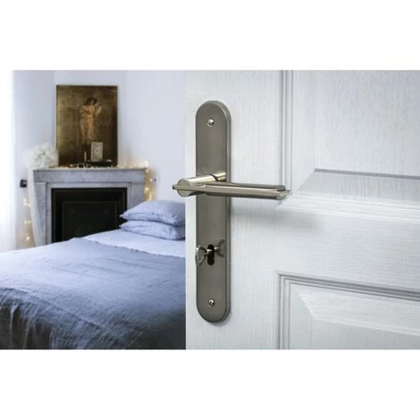 THIRARD - Ensemble De Poignées Pour Porte De Chambre Gaia Trou De Clé, Carré 7mm, Entr'axes 195mm, Nickelé Brossé – Image 2