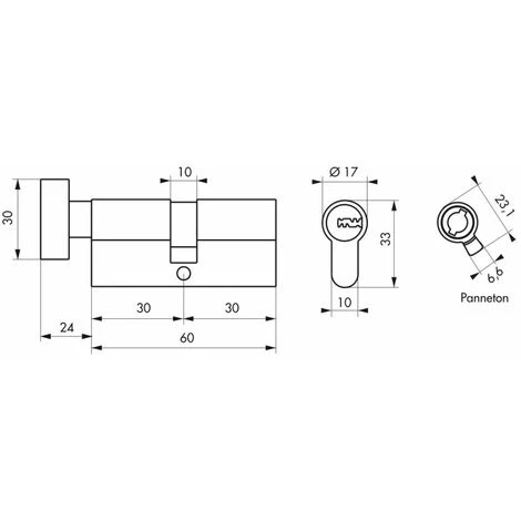 THIRARD - Cylindre De Serrure à Bouton Trafic 12, 30Bx30mm, Nickel, Anti-arrachement, Anti-perçage, Anti-casse, 5 Clés â Image 2