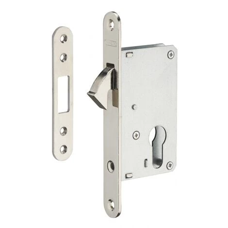 THIRARD - Boitier De Serrure Encastrable à Crochet à Cylindre Pour Porte D'entrée Coulissante, Axe 40mm, Bouts Ronds, Nickelé