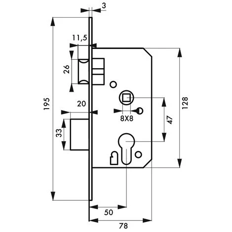 THIRARD - Boitier De Serrure Encastrable à Cylindre Pour Porte D'entrée, Axe 50mm, Bouts Ronds, Laitonné – Image 2