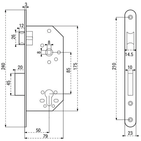 THIRARD - Boitier De Serrure Encastrable à Cylindre Pour Porte D'entrée, Axe 50mm, Bouts Ronds – Image 2